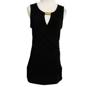 Cache Medium  Top Blouse Keyhole Black Gold Detail Sleeveless